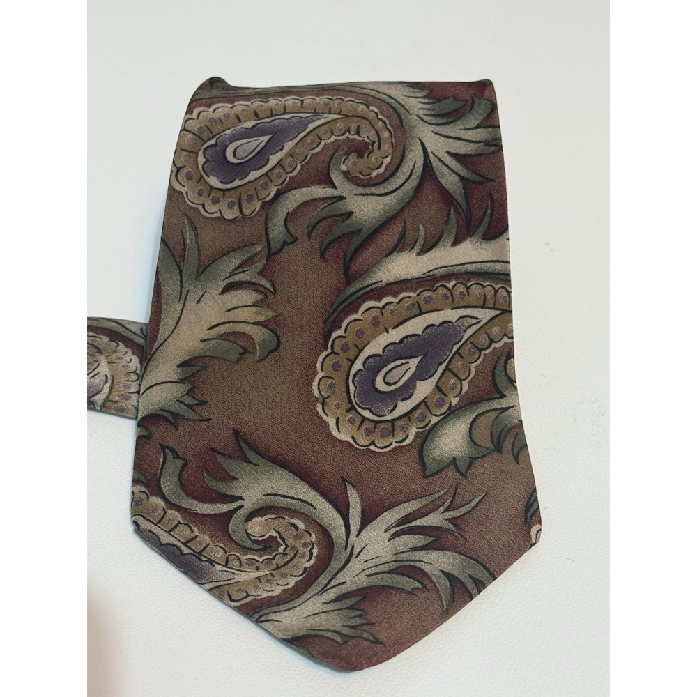 Vintage Via Veneto Silk Tie Mens Brown Purple Paisley Dark Academia Boho 90s WPL - Picture 8 of 8